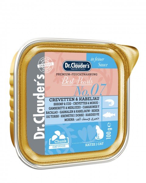 Dr. Clauder&#039;s Premium Crevetten &amp; Kabeljau in Soße 100g Schale Katzennassfutter