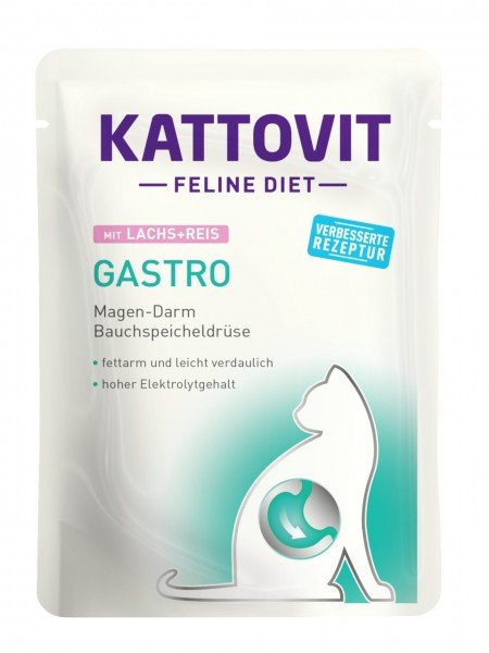 KATTOVIT Feline Diet Gastro Lachs &amp; Reis 24 x 85g Beutel Katzennassfutter Diätnahrung